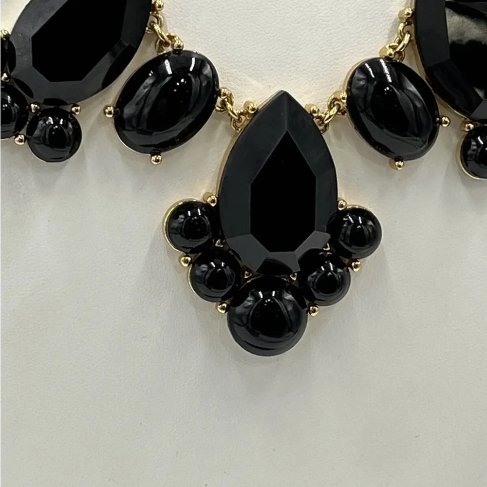 Kate Spade Day Tripper Black Faceted Rhinestones Gold Tone Statement Necklace‎